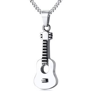 Pendentif guitare acoustique en acier noir et silver