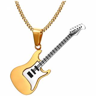 Pendentif guitare �lectrique en acier dor� et argent�