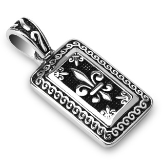 Pendentif homme acier � frise boucl�e et fleur de Lys