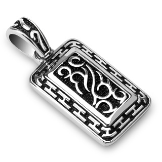 Pendentif homme acier � motifs en H et arabesques