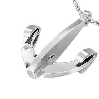 Pendentif homme acier ancre de marine argent�e � pierre claire