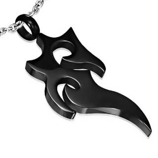 Pendentif homme acier avec symbole tribal noir style flamme