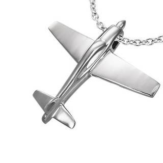 Collier Pendentif Avion En Acier Inoxydable Argenté - Bijou Fantaisie Homme, Cadeau Idée