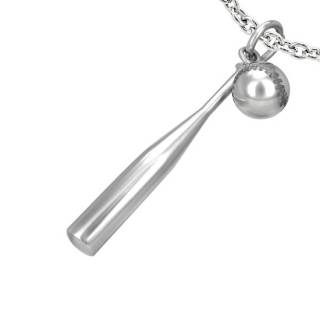 Pendentif homme acier batte de baseball et balle
