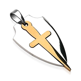 Pendentif homme acier bouclier et croix ins�r�e