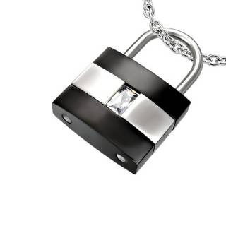 Pendentif homme acier cadenas noir et argent�