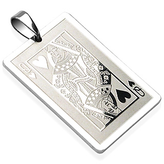 Pendentif homme acier carte dame de coeur