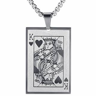 Pendentif homme acier carte roi de coeur