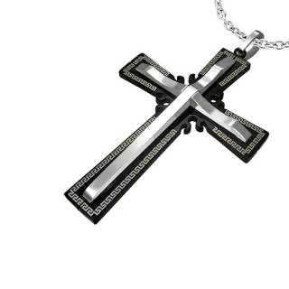 Pendentif homme acier croix � contours grecs