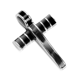 Pendentif homme acier croix � lignes verticales