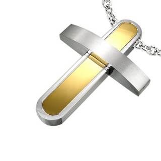 Pendentif homme acier croix arqu�e bicolore