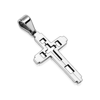 Pendentif homme acier croix aspect m�canique