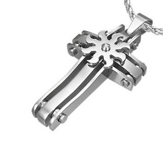 Pendentif homme acier croix avec soleil stylis�