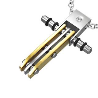 Pendentif homme acier croix bicolore abstraite