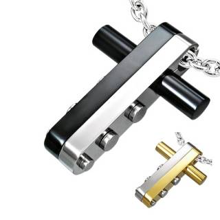 Pendentif homme acier croix bicolore arrondie