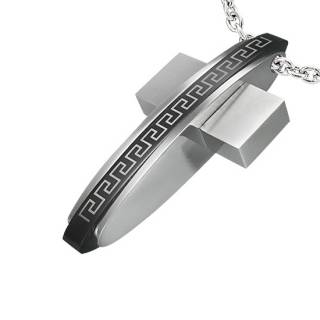 Pendentif homme acier croix bomb�e � vagues stylis�es