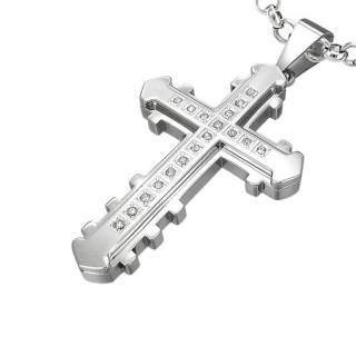 Pendentif homme acier croix dentell�e et sertie