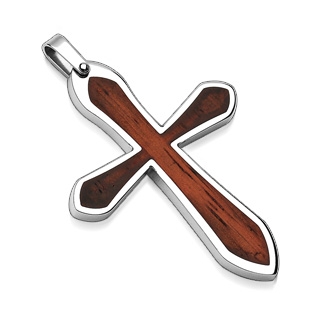 Pendentif homme acier croix marron et silver