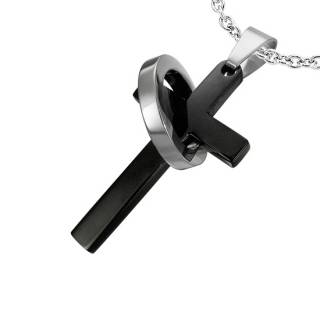 Pendentif homme acier croix noire cercl�e