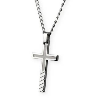 Pendentif homme acier croix rainur�e en diagonales