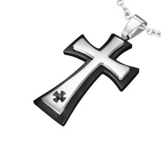 Pendentif homme acier croix superpos�es et croix maltaise