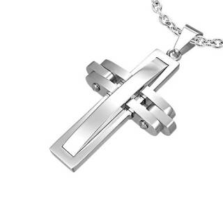 Pendentif homme acier croix technique