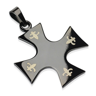Pendentif homme acier croix tribale et fleurs de lys