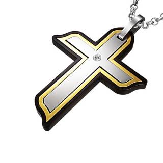 Pendentif homme acier croix tricolore ondul�e