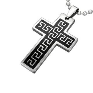 Pendentif homme acier croix vagues stylis�es