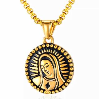 Pendentif homme acier dor� � visage de la Vierge Marie
