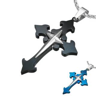 Pendentif homme acier � croix �toil�e sur croix fleur de Lys