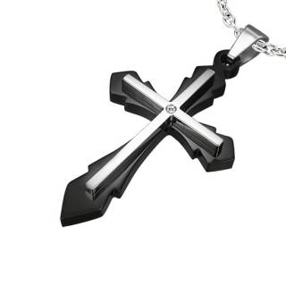 Pendentif homme acier double croix style m�di�vale