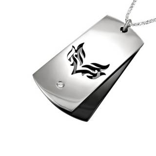 Pendentif homme acier double plaque tribale