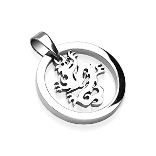 Pendentif homme acier dragon cercl�