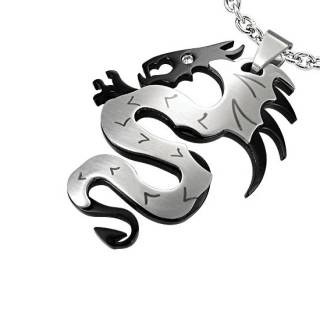 Pendentif homme acier dragon chinois bicolore