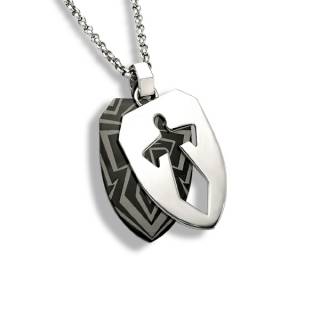 Pendentif homme acier Ep�e et bouclier