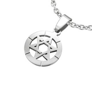 Pendentif homme acier �toile de David cercl�e