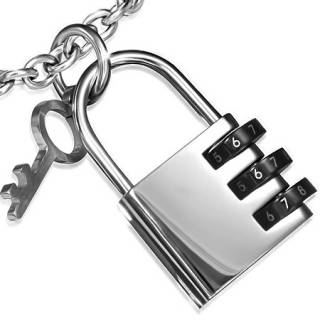 Pendentif homme acier faux cadenas � combinaison