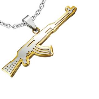 Pendentif homme acier Fusil mitralleur dor�