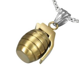Pendentif homme acier grenade dor�e