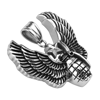 Pendentif homme acier grenade �toil�e ail�e