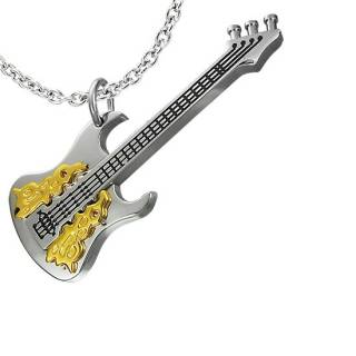 Pendentif homme acier Guitare flamboyante