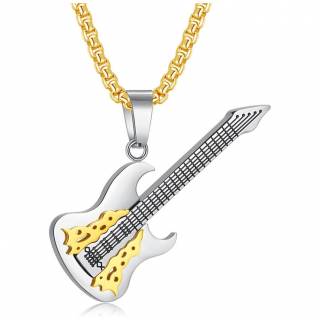 Pendentif homme acier Guitare flamming dor�