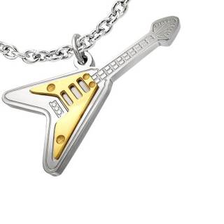 Pendentif homme acier Guitare style Flying V dor�e