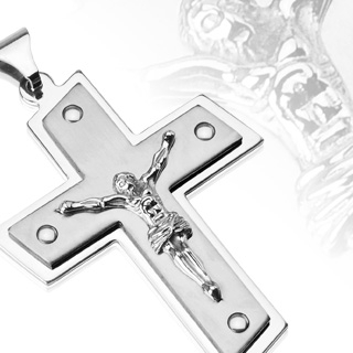 Pendentif homme acier Jesus Christ sur croix