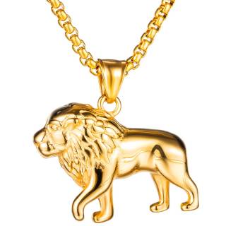 Pendentif homme acier Lion royal dor�