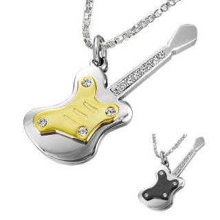 Pendentif homme acier petite Guitare � manche zircon