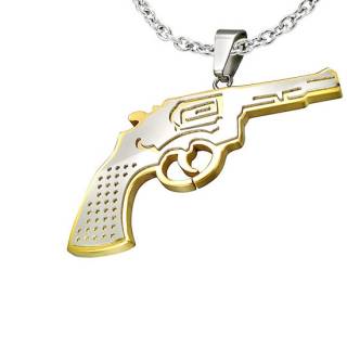 Pendentif homme acier Pistolet dor�