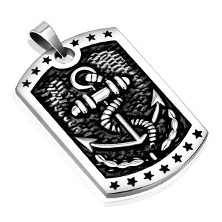 Pendentif homme acier plaque � ancre de marine encord�e