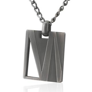 Pendentif homme acier plaque ajour�e � reliefs zigzag